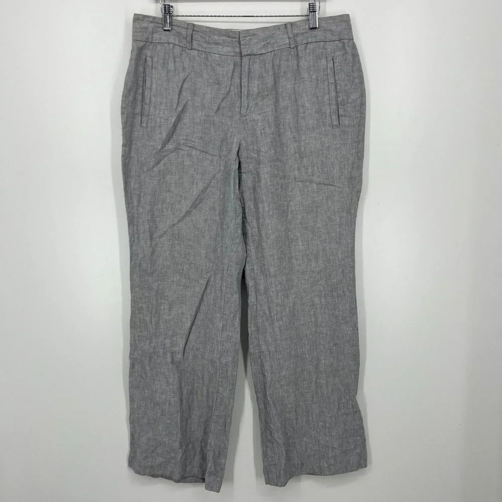 Banana‎ Republic Chino Pants Women's Size 14 Gray The Martin Fit Linen Blend